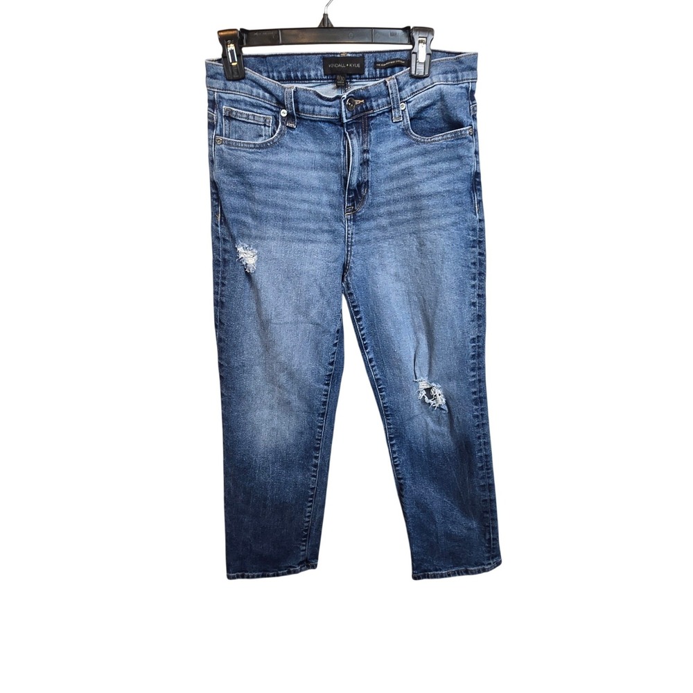 Kendall + Kylie Distressed Slim Straight Jeans s 11/30 Blue Cropped Denim